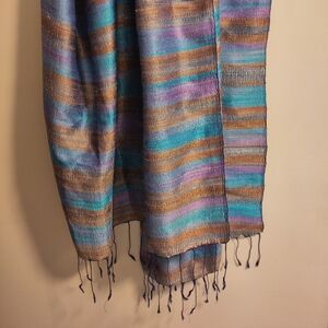 Blue, Purple And Bronze Silk Scarf
